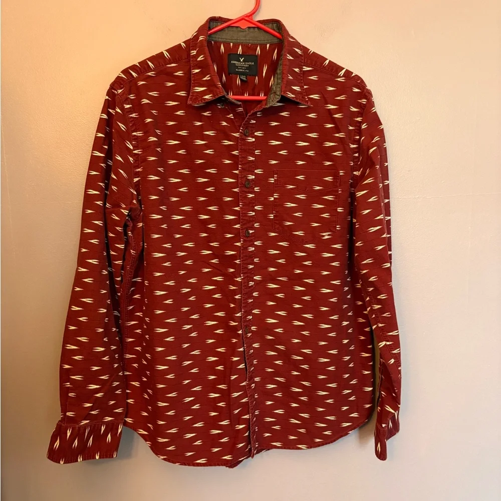 VTG 90s coded American Eagle‎ Large burgundy red button up shirt Pattern Western